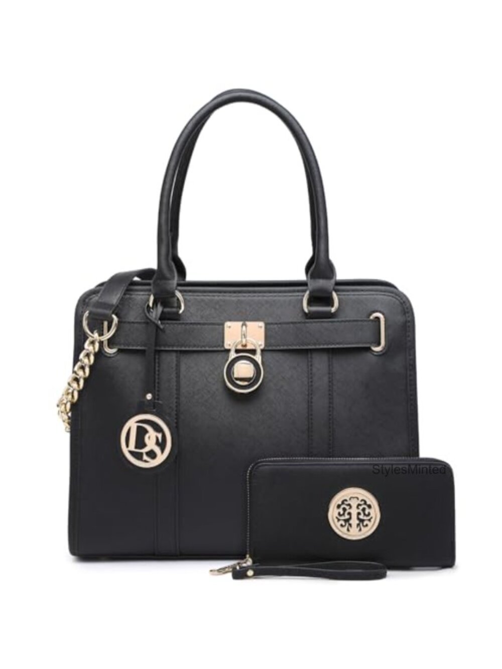 Vegan Leather Satchel Handbag Shoulder Tote with Matching Wallet